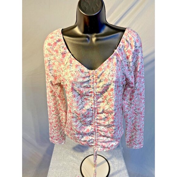 BKK Change Girlie Pink Floral Blouse Shirt Womens Juniors Large L Long Sleeve - Picture 1 of 3